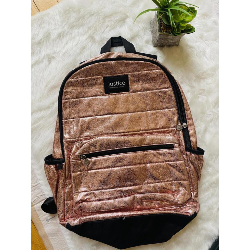 Justice Metallic Rose Gold Backpack